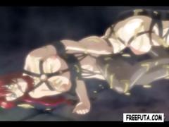 Beautiful Hentai Slutty Tramps Get Down And Dirty Pleasuring Their She-male Master