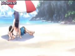 Under The Shade Of Their Beach Umbrella A Young Hentai Couple Fuck Each Other Hard