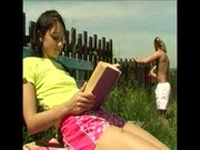 Girl fucking on bench in the village