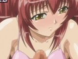 Anime rubbing a cock with her tits