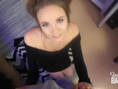 Cute girl makes big cock cum on her face