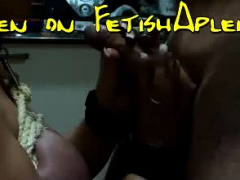 Tied Blonde Deepthroats, Gags Hard And Barfs On A Cock