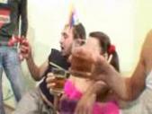 Busty blonde on heels takes black dick