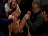 Blonde Girl Riding On Dildo Fucking Her Asshole Sucking Cocks While Tortured With Shocker Whipped In The Club