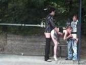 Public group sex on bus stop