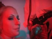 Wicked woman in red eats everything in sight