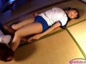 Schoolgirl In Traing Dress Gettig Her Toes Sucked Legs And Pussy Licked Rubbing Other Girl Tits On Floor In The Room