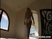 Slutty blonde teasing then fucked by two 