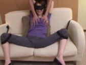 Asian Girl Tied To Couch Hole On Trousers Tits Rubbed Stimulated And Fucked With Toys By Guys On The Couch