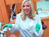 Sexy young dentist with perfect tits fucks patient in her office